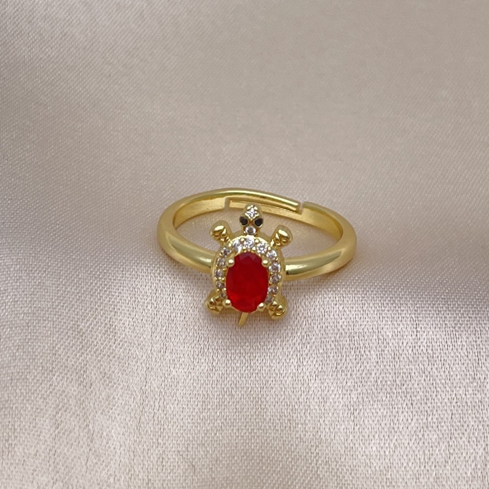 Oro Laminado Multi Stone Ring, Gold Filled Style Turtle Design, with Garnet Cubic Zirconia and White Micro Pave, Polished, Golden Finish