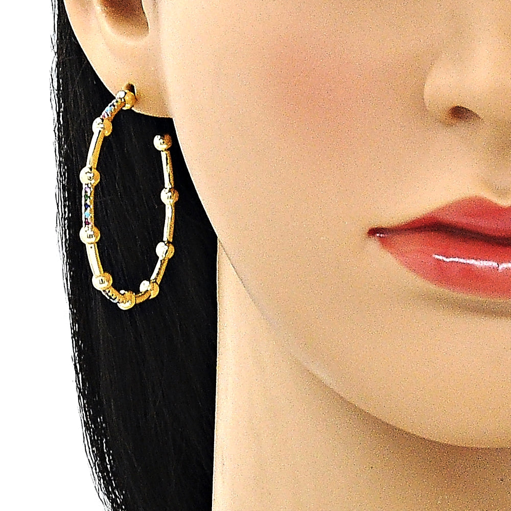 Oro Laminado Stud Earring, Gold Filled Style with Multicolor Micro Pave, Polished, Golden Finish