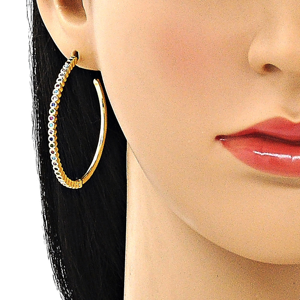 Oro Laminado Stud Earring, Gold Filled Style with Multicolor Cubic Zirconia, Polished, Golden Finish
