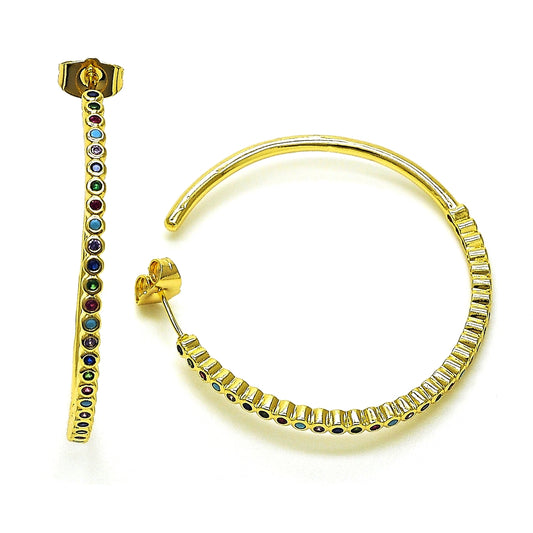 Oro Laminado Stud Earring, Gold Filled Style with Multicolor Cubic Zirconia, Polished, Golden Finish