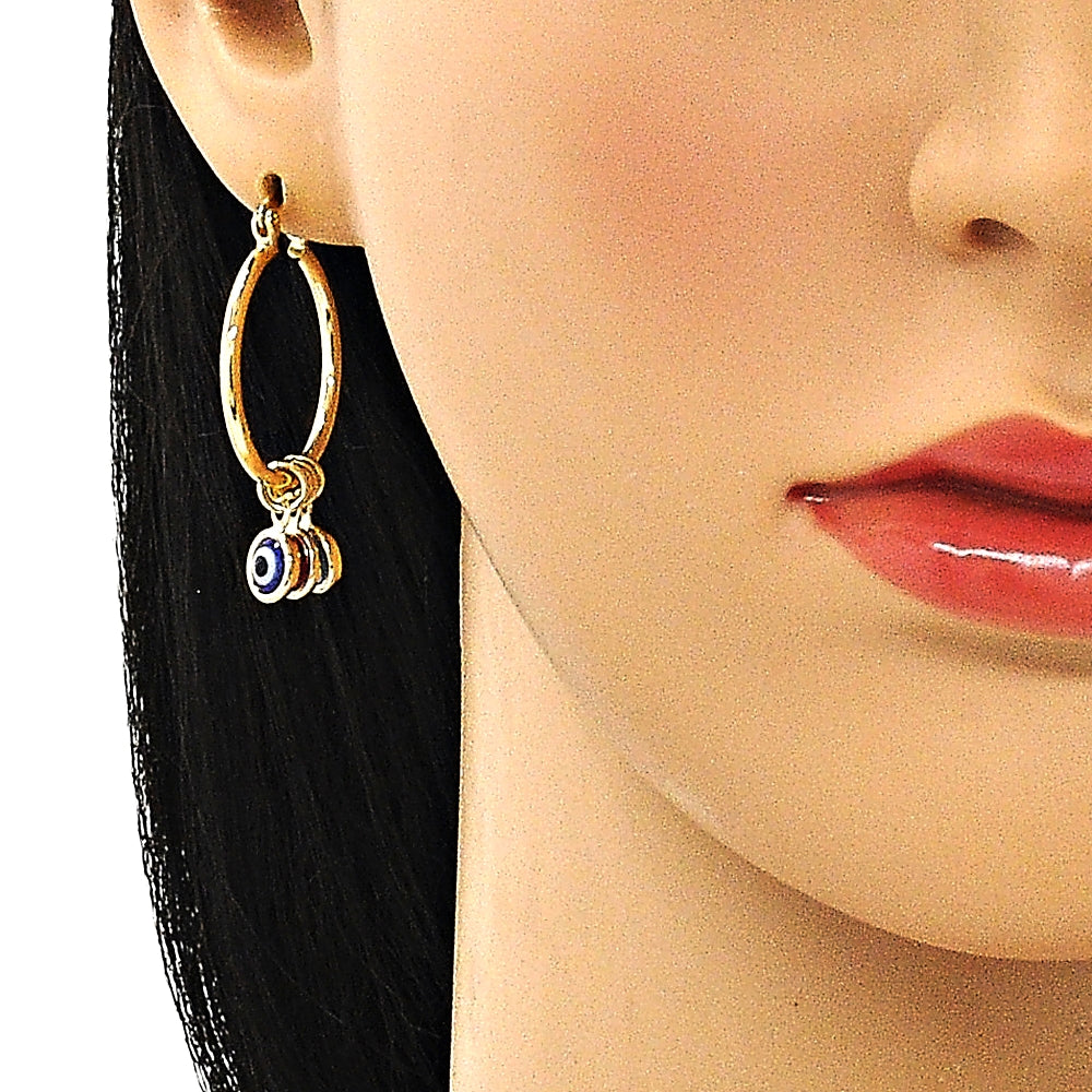Oro Laminado Small Hoop, Gold Filled Style Evil Eye Design, Multicolor Resin Finish, Golden Finish