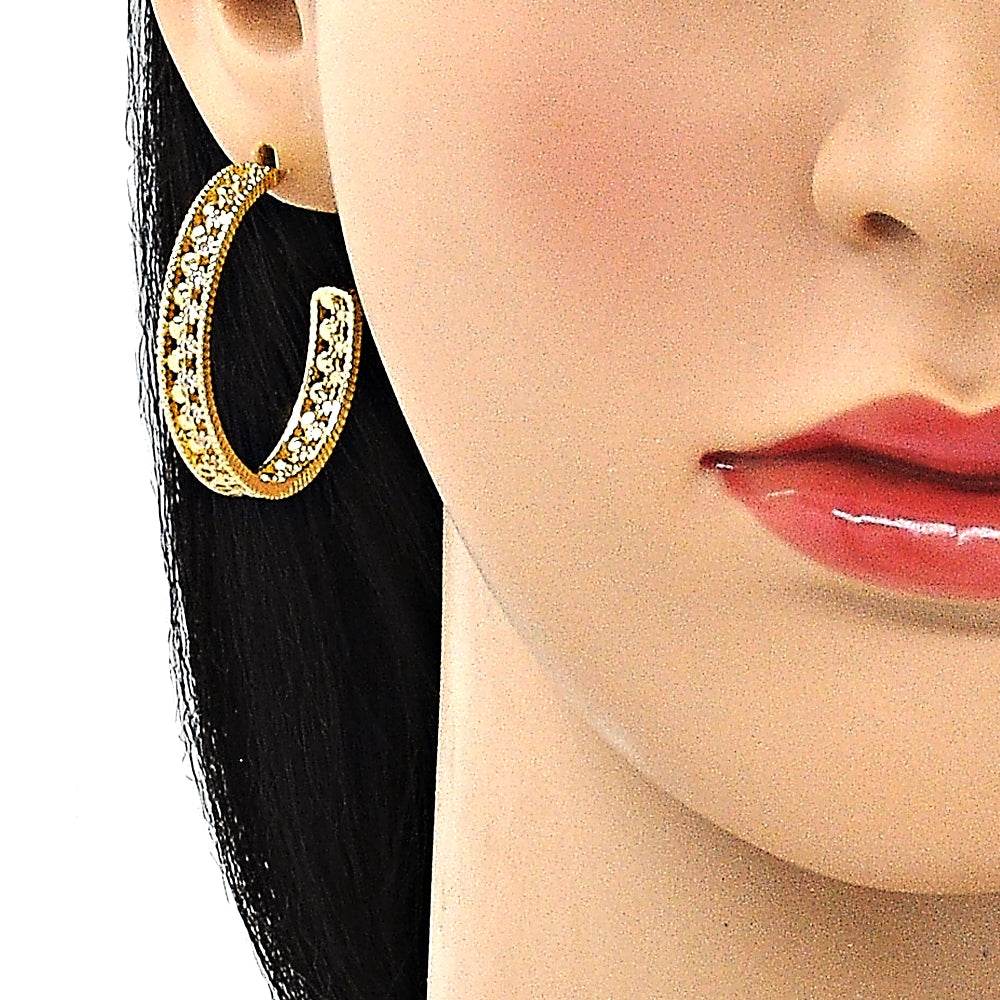 Oro Laminado Stud Earring, Gold Filled Style with White Micro Pave, Polished, Golden Finish