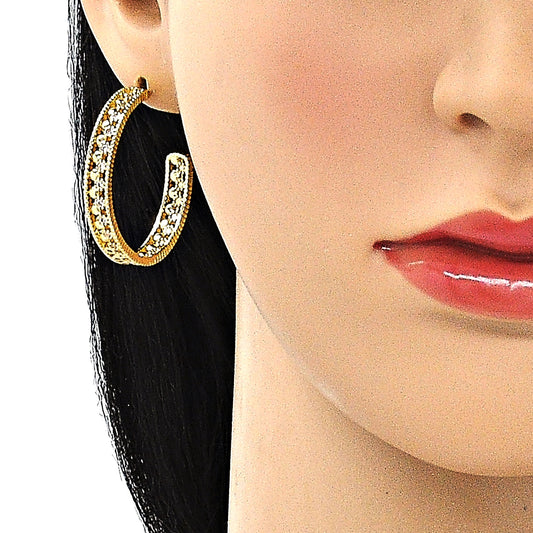 Oro Laminado Stud Earring, Gold Filled Style with White Micro Pave, Polished, Golden Finish