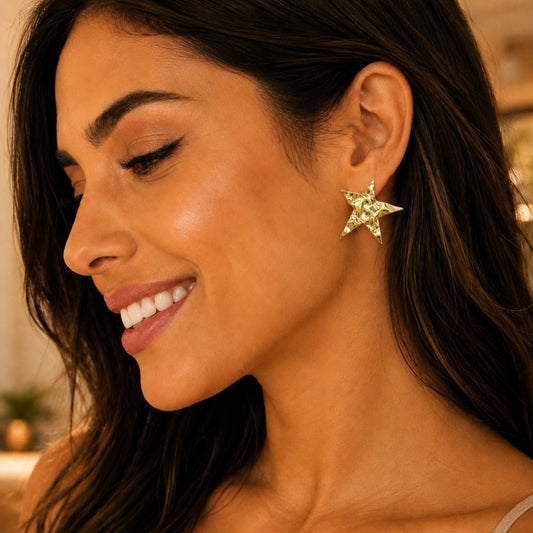 Oro Laminado Stud Earring, Gold Filled Style Star Design, Polished, Golden Finish