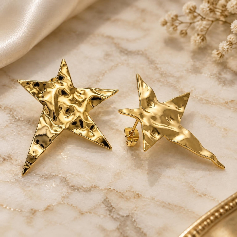 Oro Laminado Stud Earring, Gold Filled Style Star Design, Polished, Golden Finish