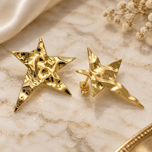 Oro Laminado Stud Earring, Gold Filled Style Star Design, Polished, Golden Finish