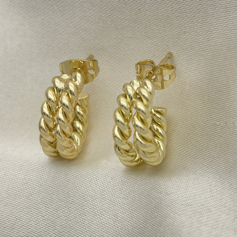 Oro Laminado Stud Earring, Gold Filled Style Twist Design, Polished, Golden Finish