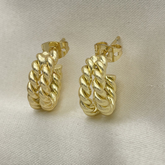 Oro Laminado Stud Earring, Gold Filled Style Twist Design, Polished, Golden Finish
