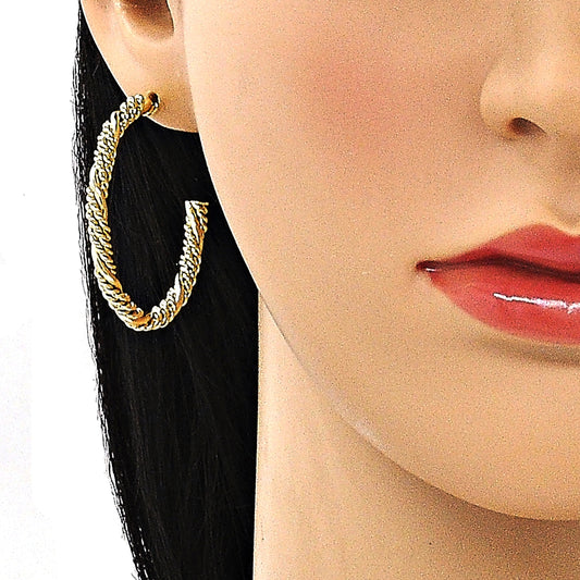 Oro Laminado Stud Earring, Gold Filled Style Twist Design, Polished, Golden Finish
