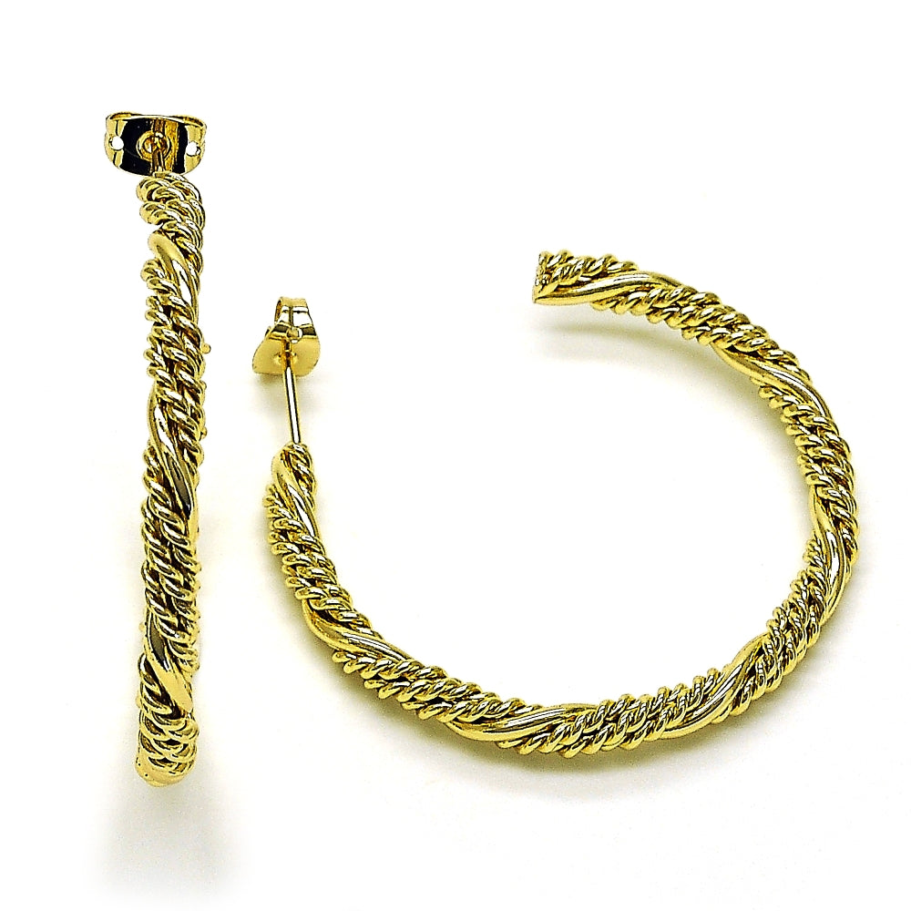 Oro Laminado Stud Earring, Gold Filled Style Twist Design, Polished, Golden Finish