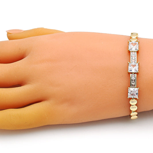 Oro Laminado Fancy Bracelet, Gold Filled Style with White Cubic Zirconia, Polished, Golden Finish