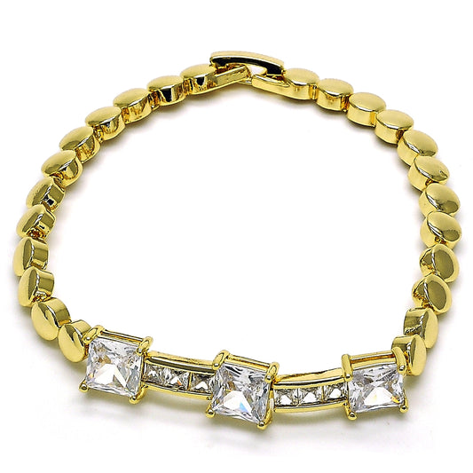 Oro Laminado Fancy Bracelet, Gold Filled Style with White Cubic Zirconia, Polished, Golden Finish