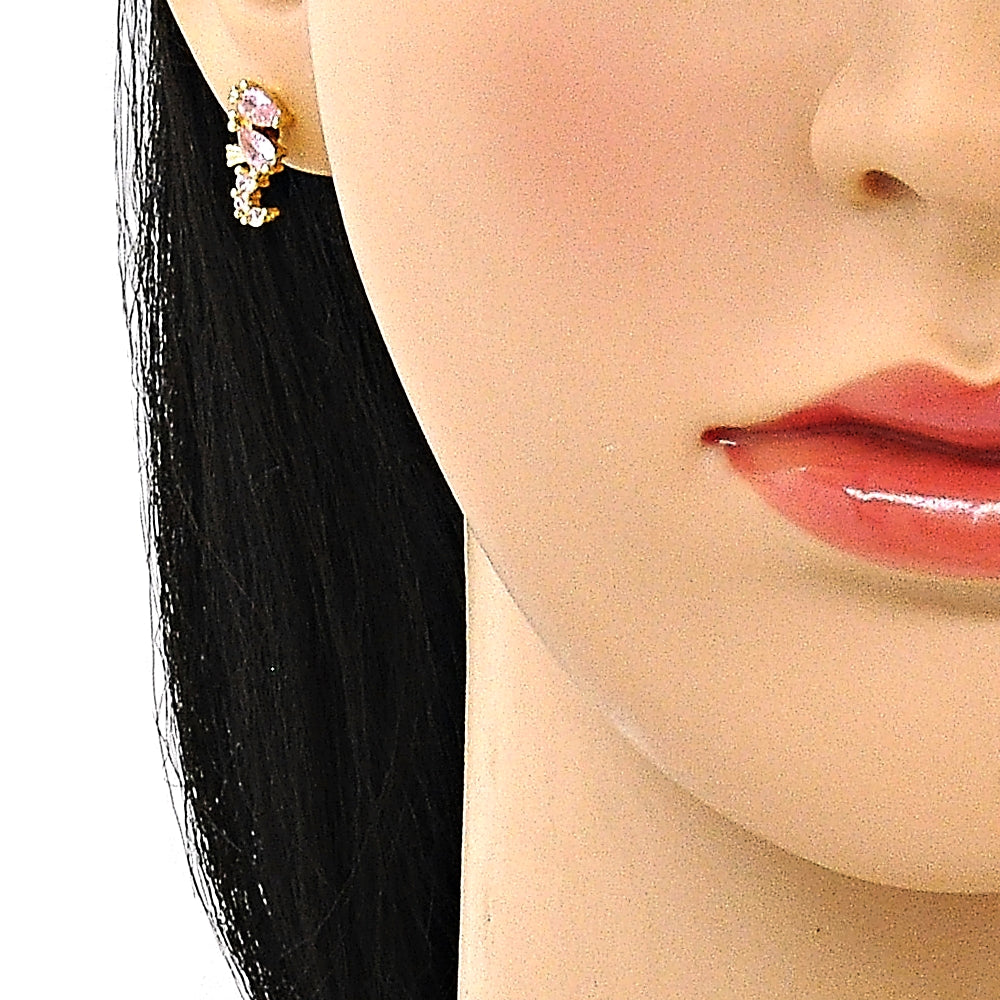 Oro Laminado Stud Earring, Gold Filled Style Seahorse Design, with Pink Cubic Zirconia, Polished, Golden Finish
