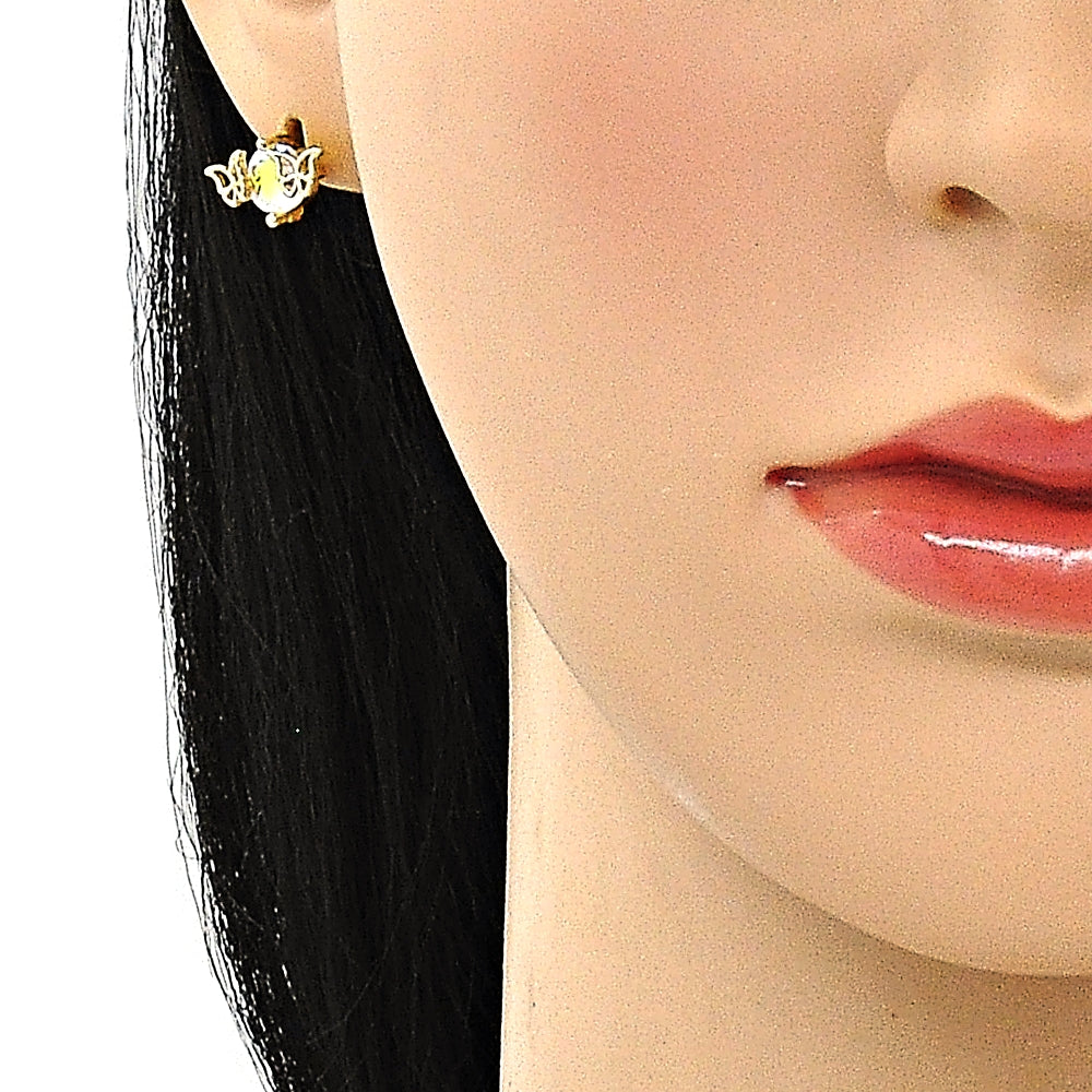 Oro Laminado Stud Earring, Gold Filled Style Butterfly Design, with Aurore Boreale Cubic Zirconia, Polished, Golden Finish