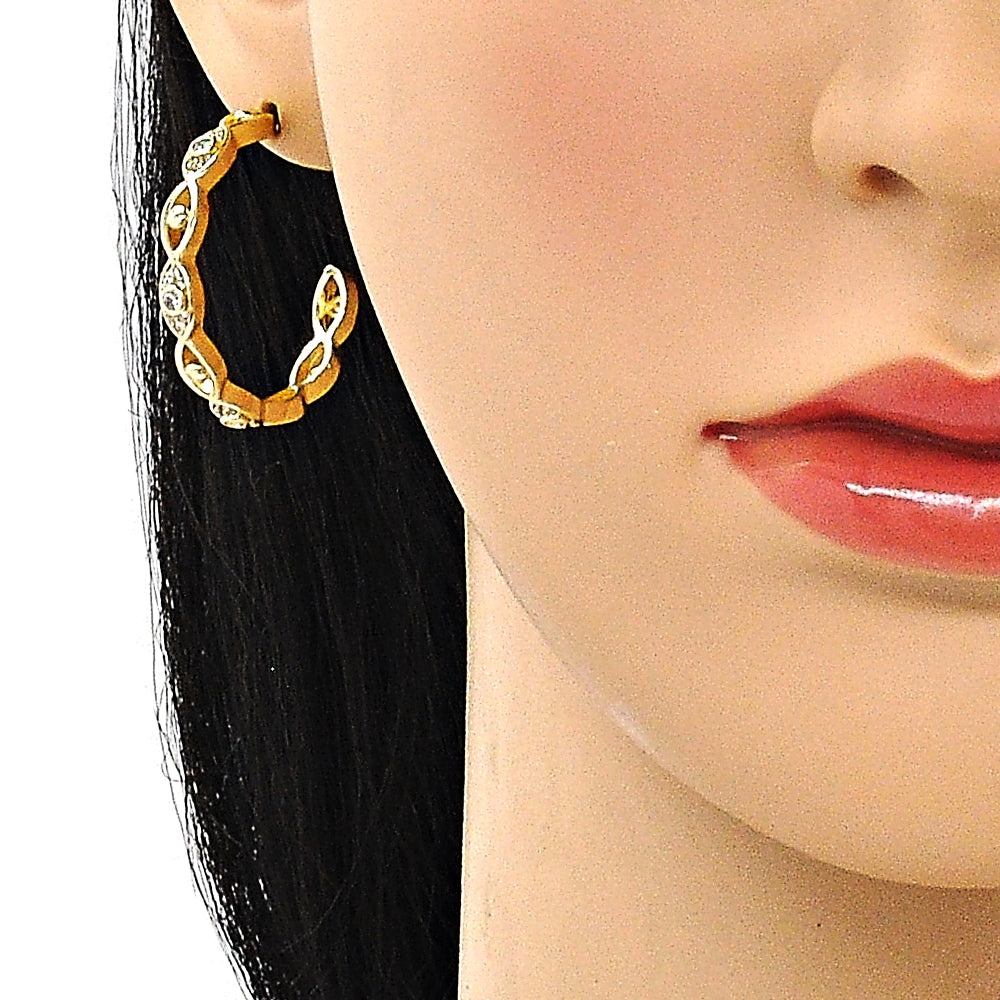 Oro Laminado Medium Hoop, Gold Filled Style Evil Eye Design, with White Micro Pave, Polished, Golden Finish