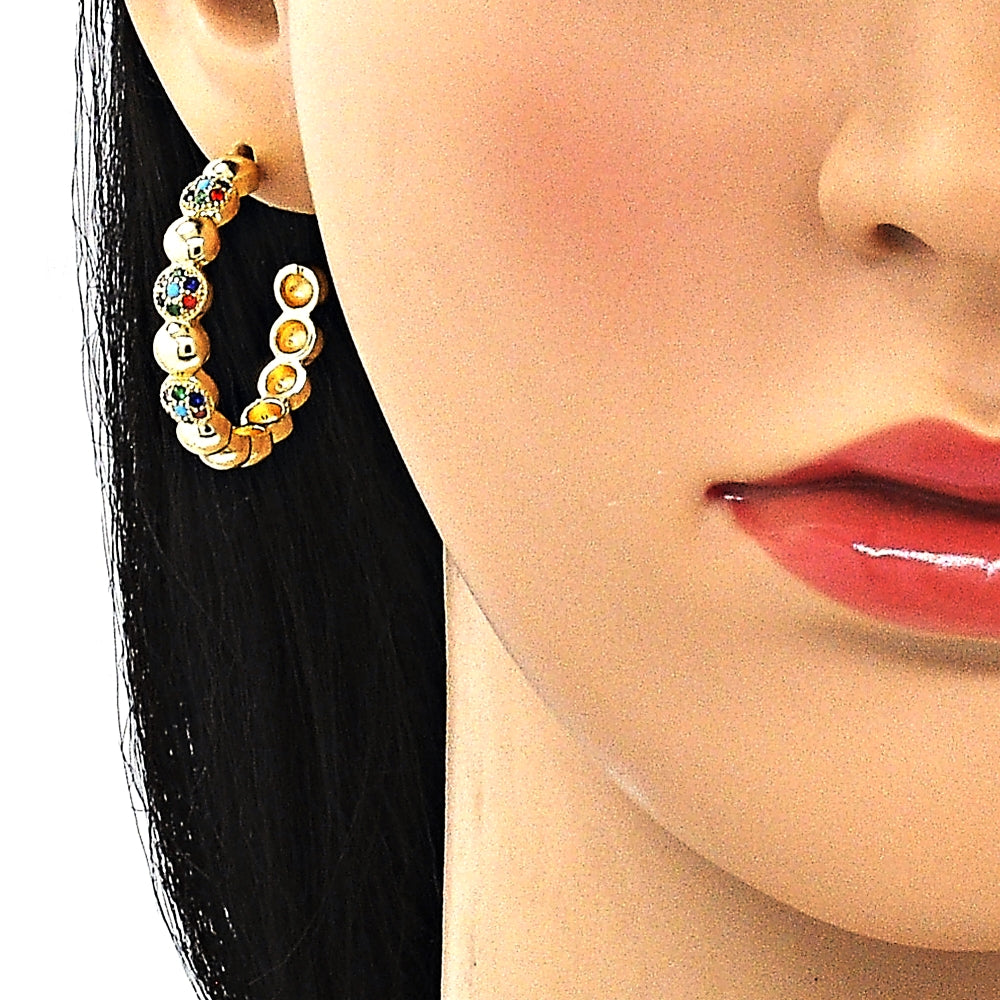 Oro Laminado Medium Hoop, Gold Filled Style with Multicolor Micro Pave, Polished, Golden Finish
