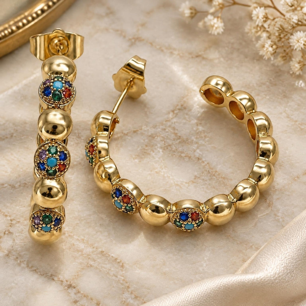 Oro Laminado Medium Hoop, Gold Filled Style with Multicolor Micro Pave, Polished, Golden Finish