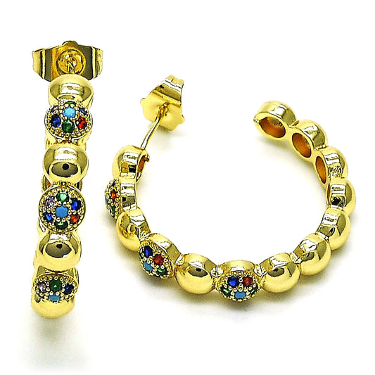 Oro Laminado Medium Hoop, Gold Filled Style with Multicolor Micro Pave, Polished, Golden Finish
