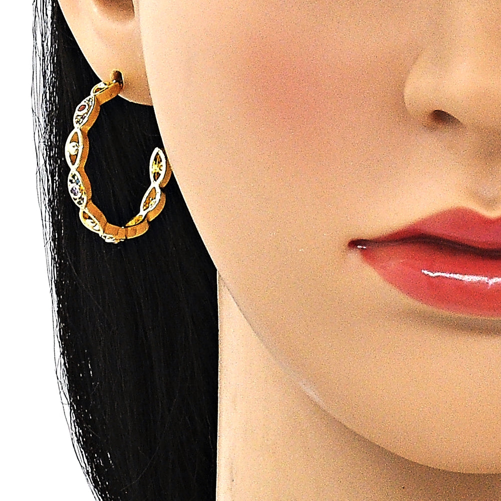 Oro Laminado Medium Hoop, Gold Filled Style Evil Eye Design, with Multicolor Micro Pave, Polished, Golden Finish