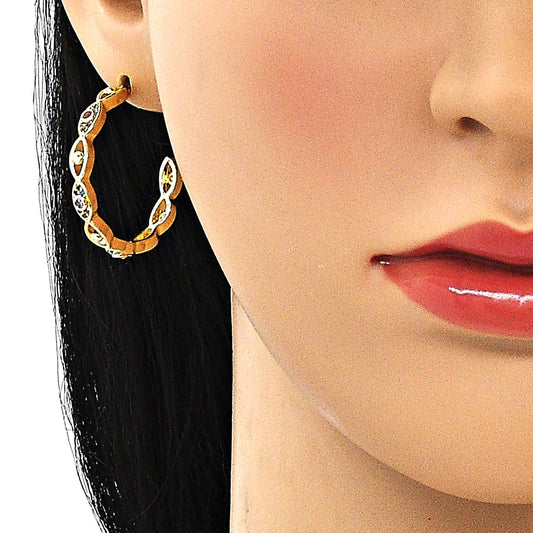Oro Laminado Medium Hoop, Gold Filled Style Evil Eye Design, with Multicolor Micro Pave, Polished, Golden Finish