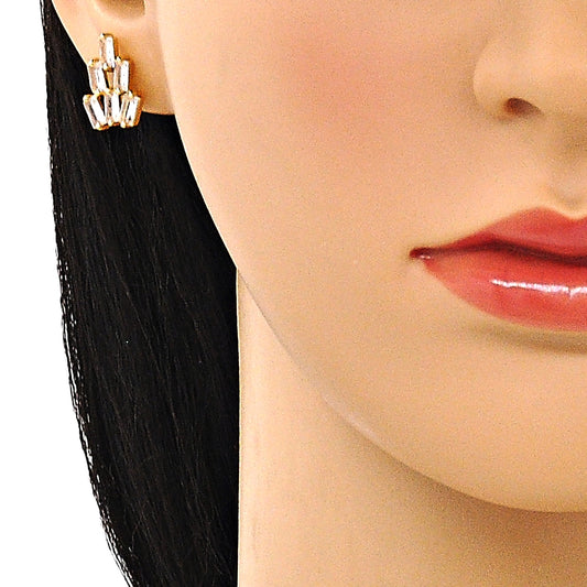 Oro Laminado Stud Earring, Gold Filled Style Baguette Design, with White Cubic Zirconia, Polished, Golden Finish