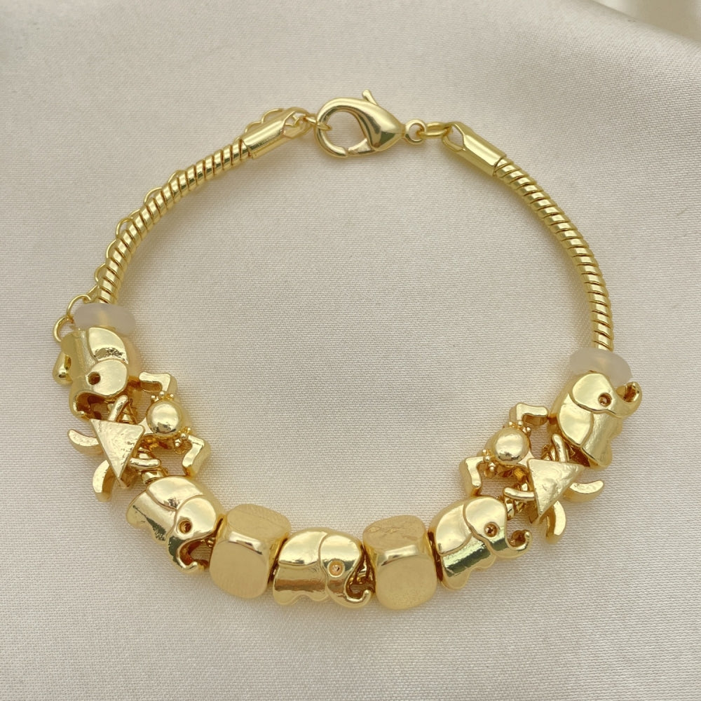 Oro Laminado Fancy Bracelet, Gold Filled Style Elephant and Little Girl Design, Polished, Golden Finish