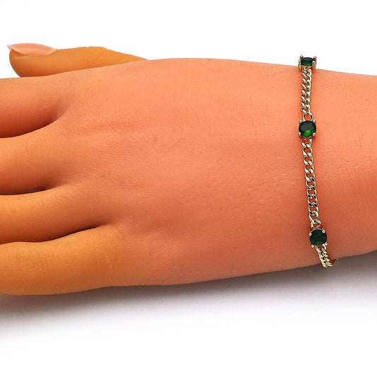 Oro Laminado Fancy Bracelet, Gold Filled Style with Green Cubic Zirconia, Polished, Golden Finish