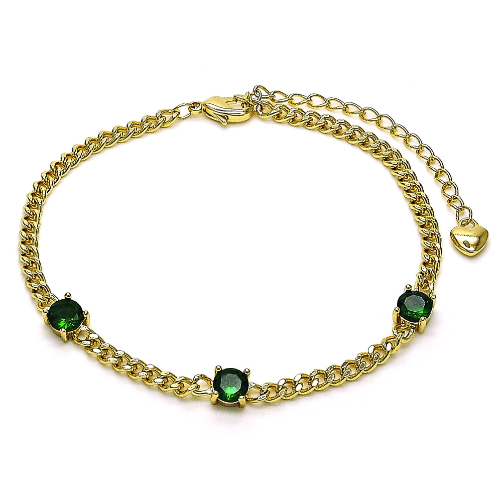 Oro Laminado Fancy Bracelet, Gold Filled Style with Green Cubic Zirconia, Polished, Golden Finish