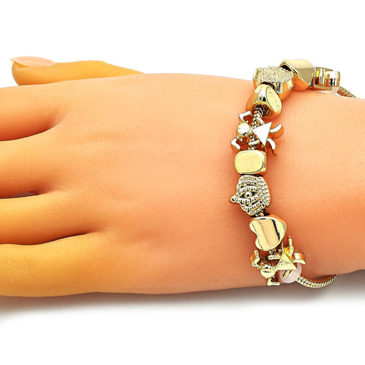 Oro Laminado Fancy Bracelet, Gold Filled Style Little Girl and Crown Design, Polished, Golden Finish
