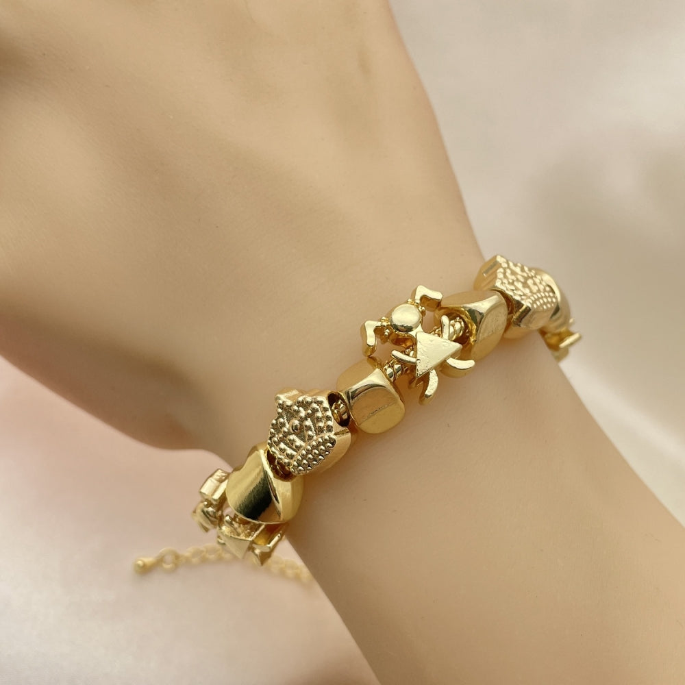 Oro Laminado Fancy Bracelet, Gold Filled Style Little Girl and Crown Design, Polished, Golden Finish