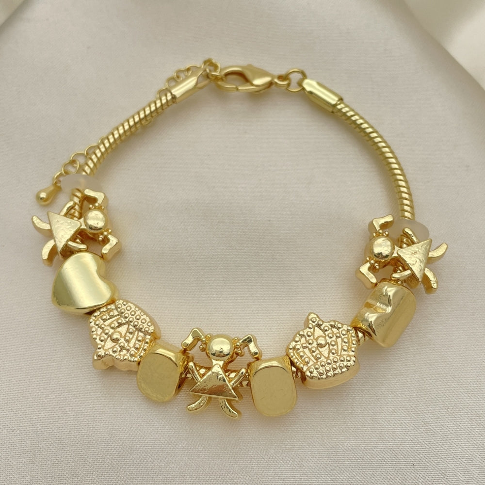 Oro Laminado Fancy Bracelet, Gold Filled Style Little Girl and Crown Design, Polished, Golden Finish