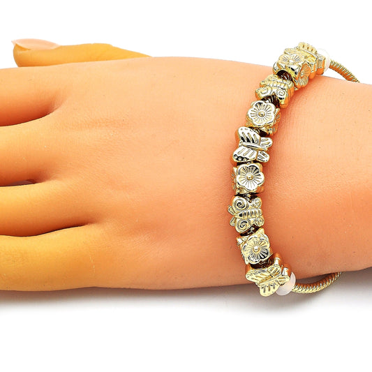 Oro Laminado Fancy Bracelet, Gold Filled Style Butterfly and Flower Design, Polished, Golden Finish