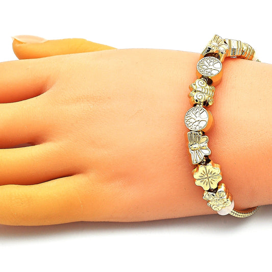 Oro Laminado Fancy Bracelet, Gold Filled Style Butterfly and Tree Design, Polished, Golden Finish