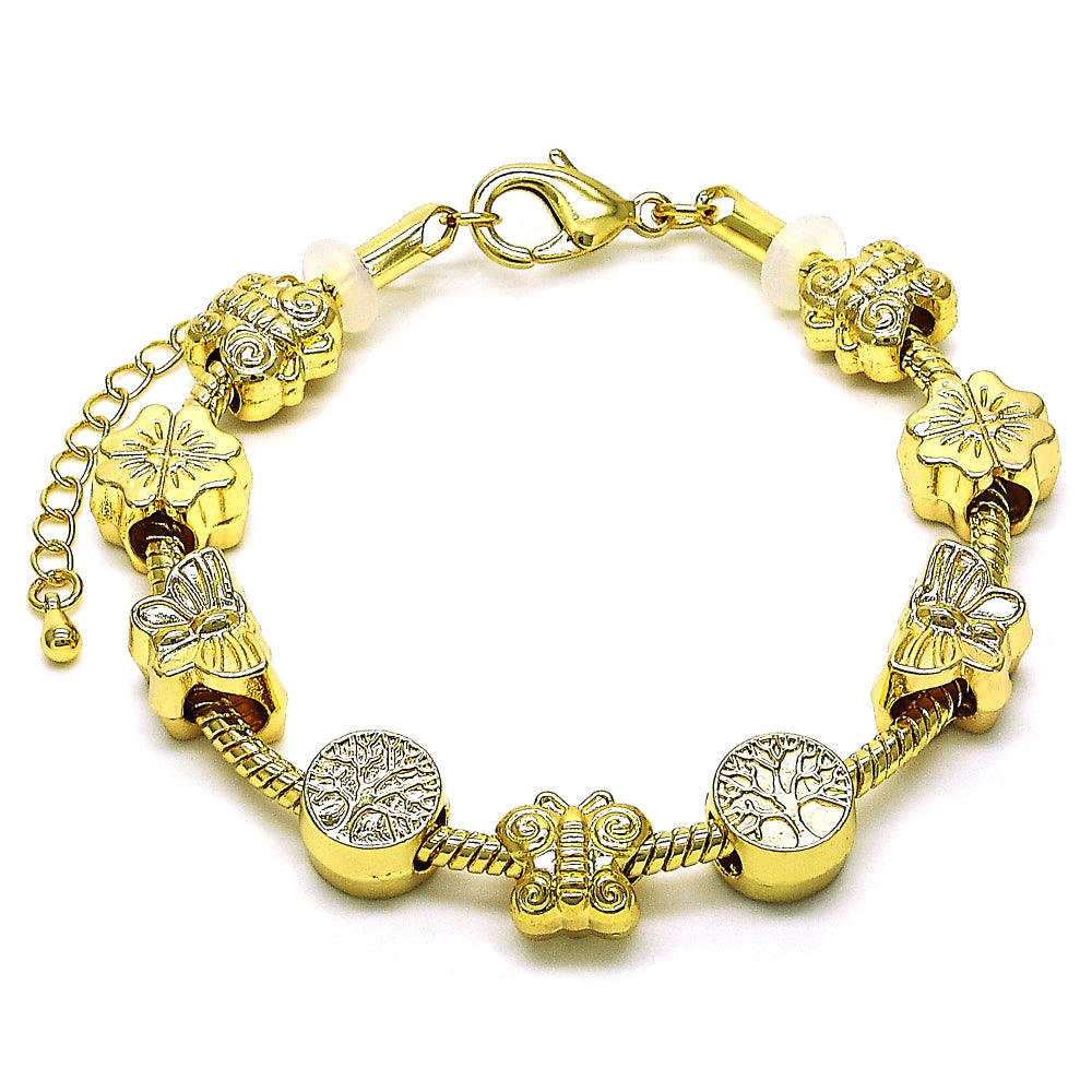 Oro Laminado Fancy Bracelet, Gold Filled Style Butterfly and Tree Design, Polished, Golden Finish