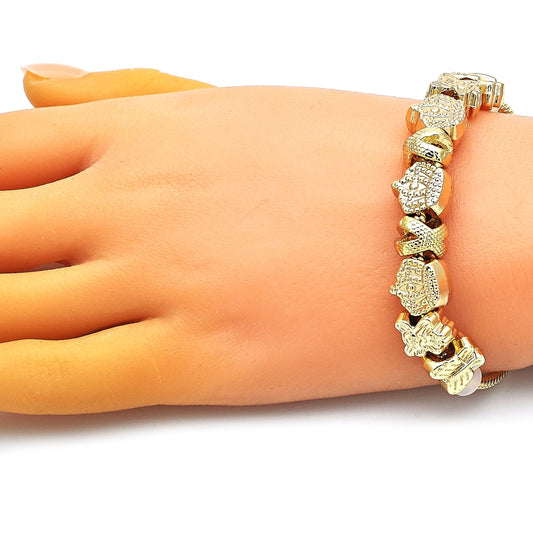 Oro Laminado Fancy Bracelet, Gold Filled Style Crown and Little Girl Design, Polished, Golden Finish