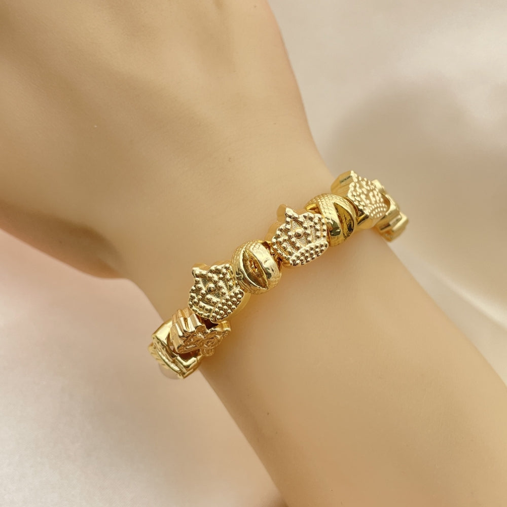 Oro Laminado Fancy Bracelet, Gold Filled Style Crown and Little Girl Design, Polished, Golden Finish