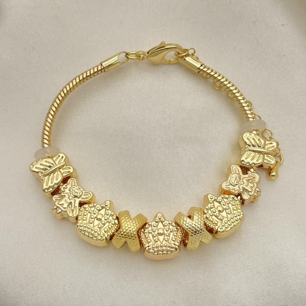 Oro Laminado Fancy Bracelet, Gold Filled Style Crown and Little Girl Design, Polished, Golden Finish