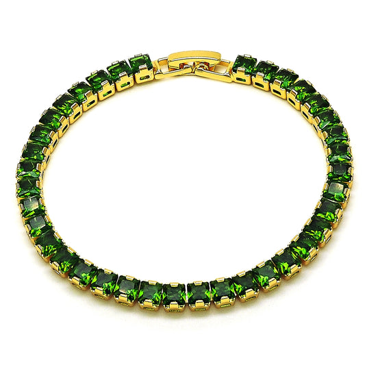 Oro Laminado Tennis Bracelet, Gold Filled Style with Green Cubic Zirconia, Polished, Golden Finish