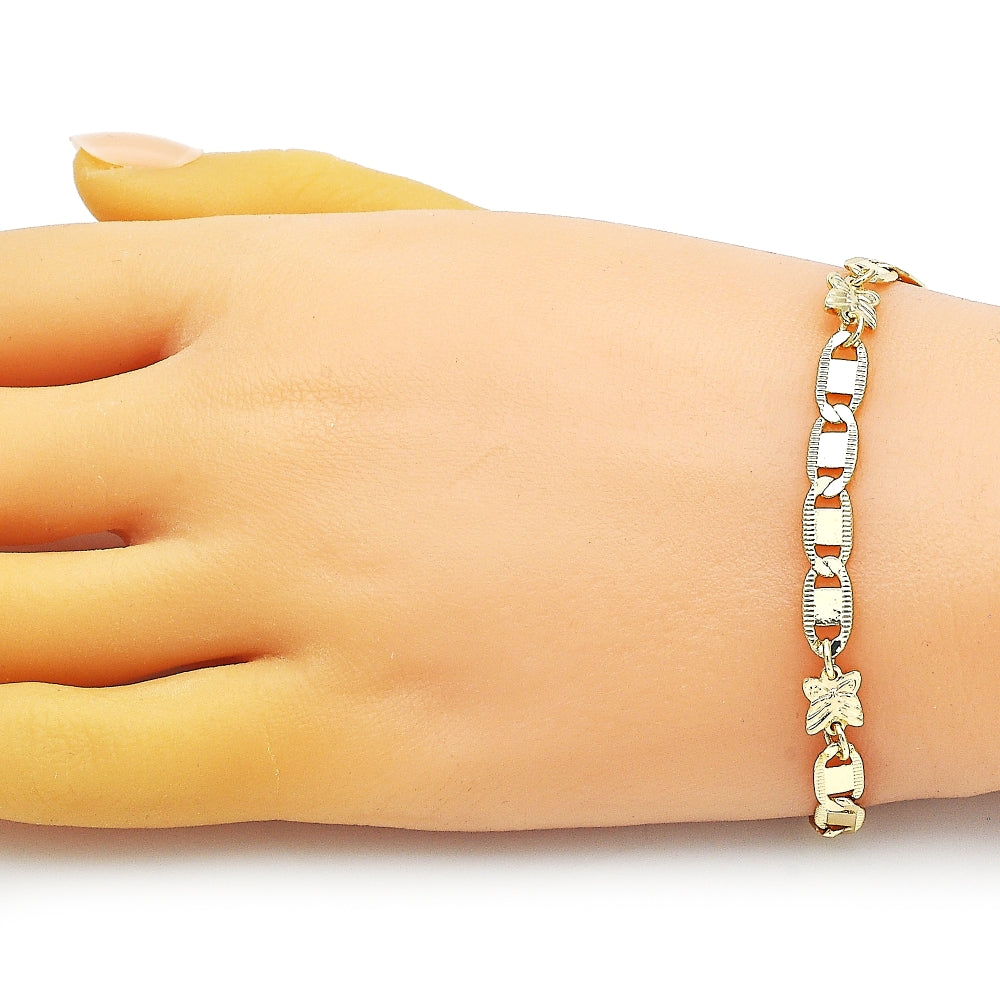 Oro Laminado Fancy Bracelet, Gold Filled Style Butterfly and Mariner Design, Polished, Golden Finish