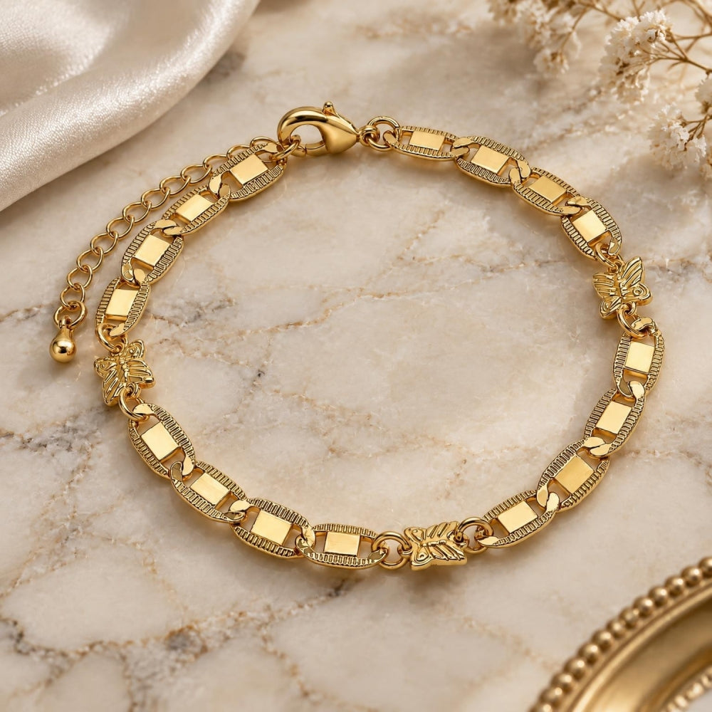 Oro Laminado Fancy Bracelet, Gold Filled Style Butterfly and Mariner Design, Polished, Golden Finish