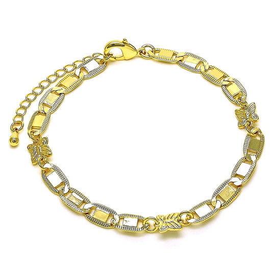 Oro Laminado Fancy Bracelet, Gold Filled Style Butterfly and Mariner Design, Polished, Golden Finish