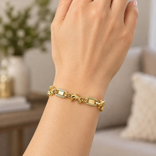 Oro Laminado Fancy Bracelet, Gold Filled Style Dolphin and Mariner Design, Polished, Golden Finish