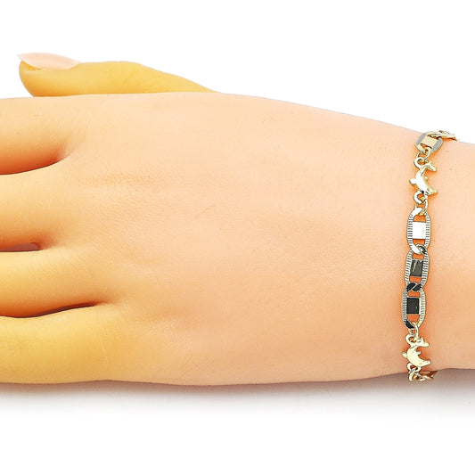 Oro Laminado Fancy Bracelet, Gold Filled Style Dolphin and Mariner Design, Polished, Golden Finish