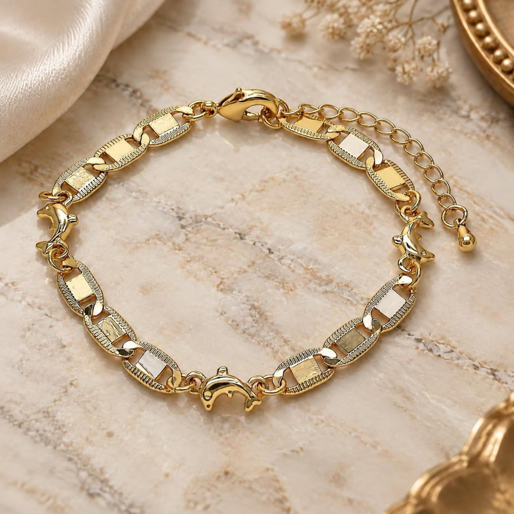 Oro Laminado Fancy Bracelet, Gold Filled Style Dolphin and Mariner Design, Polished, Golden Finish