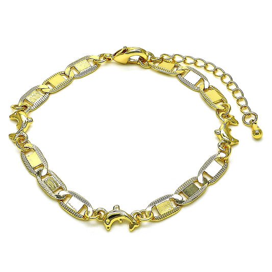 Oro Laminado Fancy Bracelet, Gold Filled Style Dolphin and Mariner Design, Polished, Golden Finish
