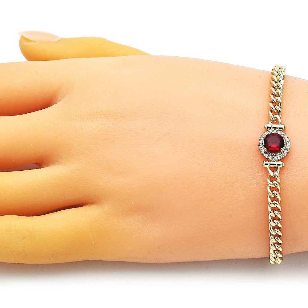 Oro Laminado Fancy Bracelet, Gold Filled Style with Garnet Cubic Zirconia and White Micro Pave, Polished, Golden Finish