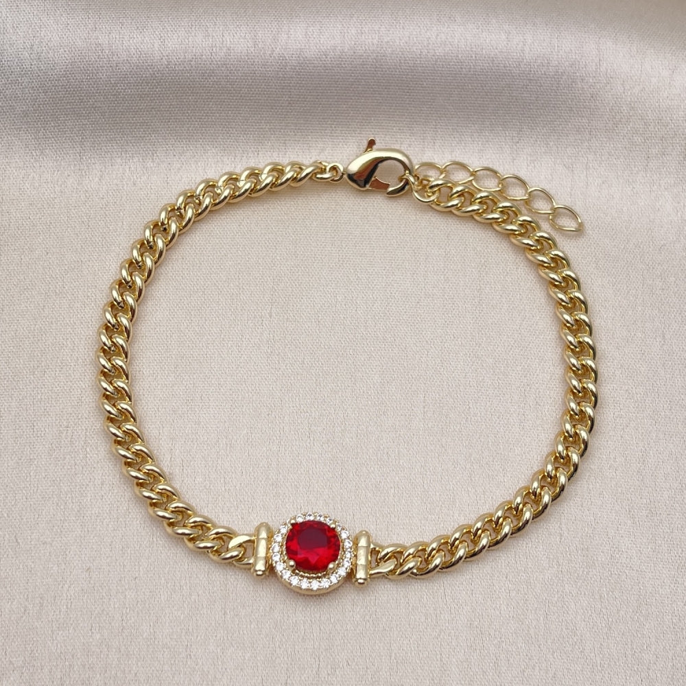 Oro Laminado Fancy Bracelet, Gold Filled Style with Garnet Cubic Zirconia and White Micro Pave, Polished, Golden Finish