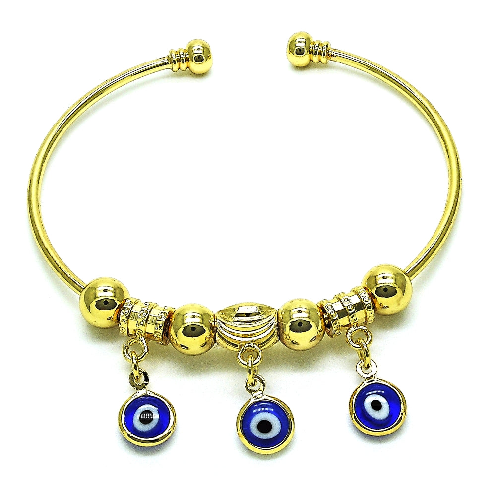 Oro Laminado Individual Bangle, Gold Filled Style with Sapphire Blue Crystal, Polished, Golden Finish