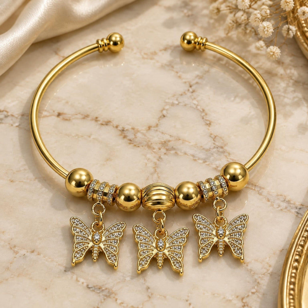 Oro Laminado Individual Bangle, Gold Filled Style Butterfly Design, Polished, Golden Finish