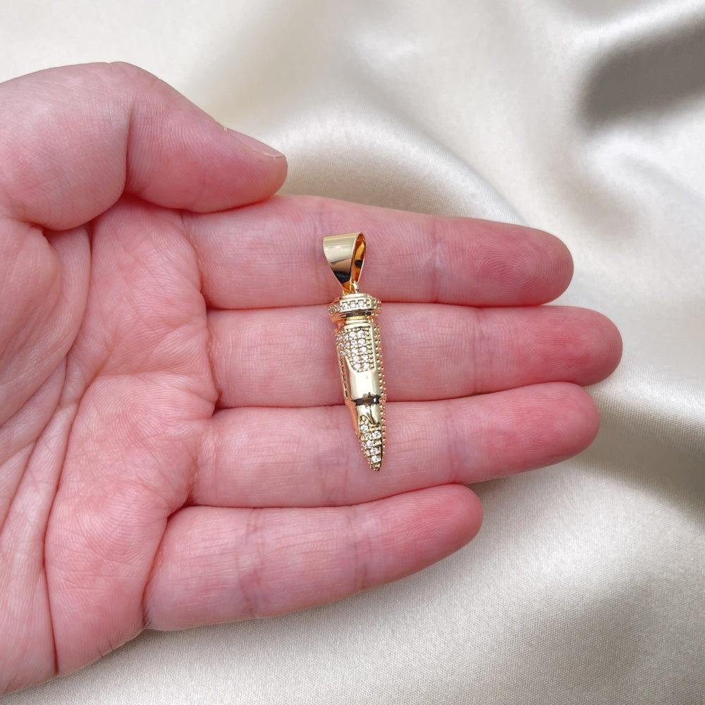 Oro Laminado Fancy Pendant, Gold Filled Style with White Micro Pave, Polished, Golden Finish